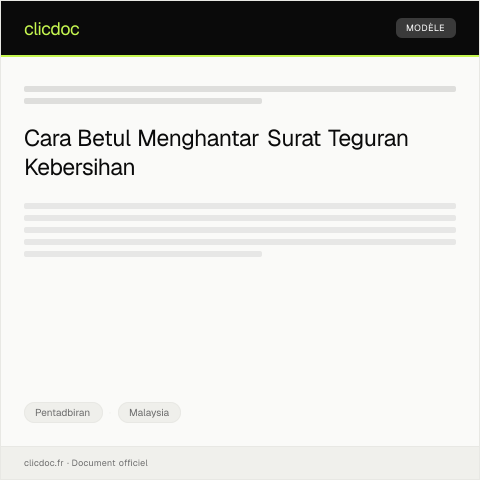 Document preview: Surat Teguran terhadap Pemilik Premis Tidak Mematuhi Peraturan Kebersihan — Pentadbiran, Malaysia