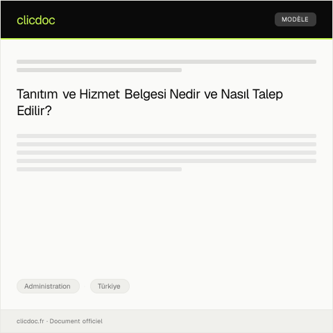 Document preview: Tanıtım ve Hizmet Belgesi Talebi — Administration, Türkiye