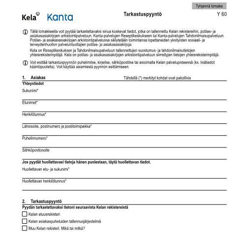 Document preview: Tarkastuspyyntö — Muut lomakkeet, Suomi (CERFA n°Kela Y 60)