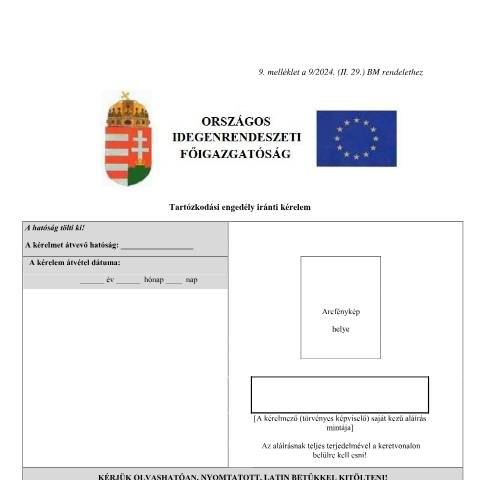 Document preview: 9 Tartózkodási engedély iránti kérelemHU MÓD végl — OIF_BEVANDORLAS, Magyarország