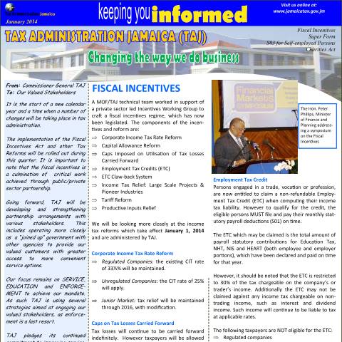 Document preview: Tax Administration Jamaica - Keeping You Informed - January 2014 — Document, Jamaica (CERFA n°january2014)