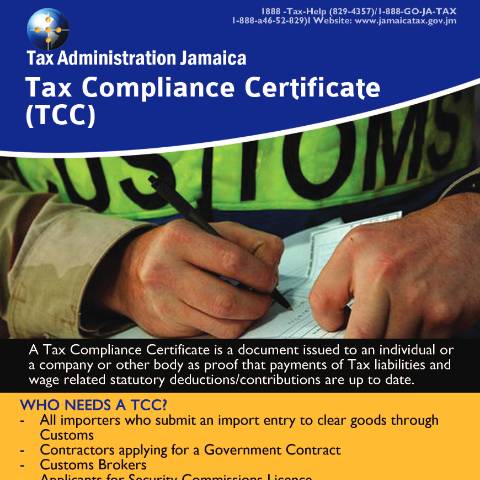 Document preview: Tax Compliance Certificate (TCC) — Form, Jamaica (CERFA n°tcc)