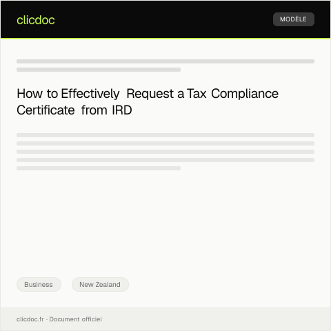 Document preview: Request for a tax compliance certificate from Inland Revenue — Business, New Zealand