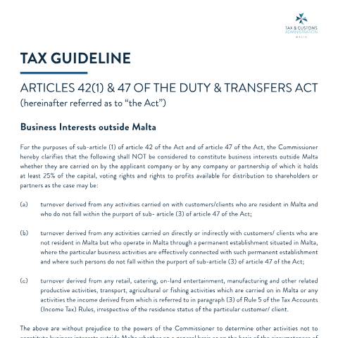 Document preview: Tax Guidelines — tax-guideline-business-interests-outside-malta.pdf — income_tax, Malta (CERFA n°tax-guideline-business-interests-outside-malta)