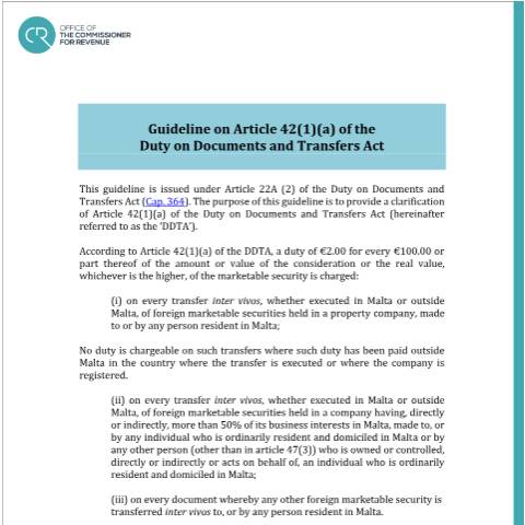 Document preview: Tax Guidelines — guideline-on-chargeability-of-foreign-marketable-securities.pdf — income_tax, Malta (CERFA n°guideline-on-chargeability-of-foreign-marketable-securities)