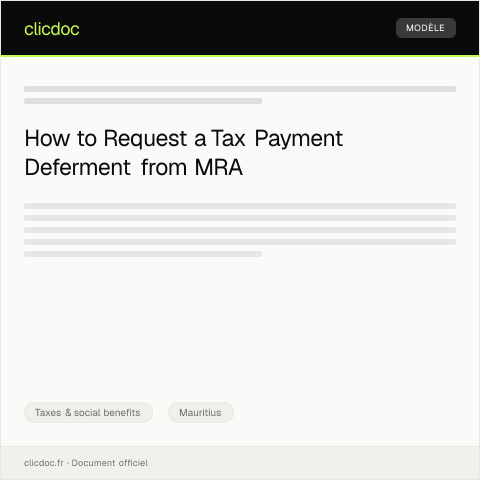Document preview: Deferment of Tax Payment Due to Financial Hardship to Mauritius Revenue Authority — Taxes & social benefits, Mauritius