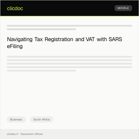Document preview: Tax Registration and VAT Application through SARS eFiling — Business, South Africa