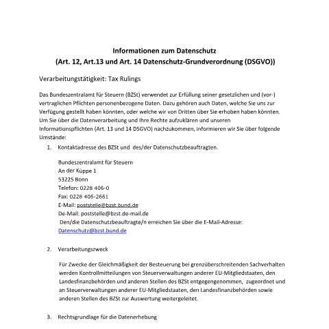 Dokumentvorschau: Tax_Rulings — BZSt/Informationen_zum_Datenschutz, Deutschland (CERFA n°Tax_Rulings)