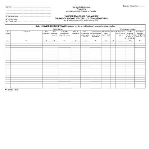 Aperçu du document Taxation étalée des plus-values sur immobilisations incorporelles et corporelles — IPP INR/pers.phys., Belgique (CERFA n°155-276k)
