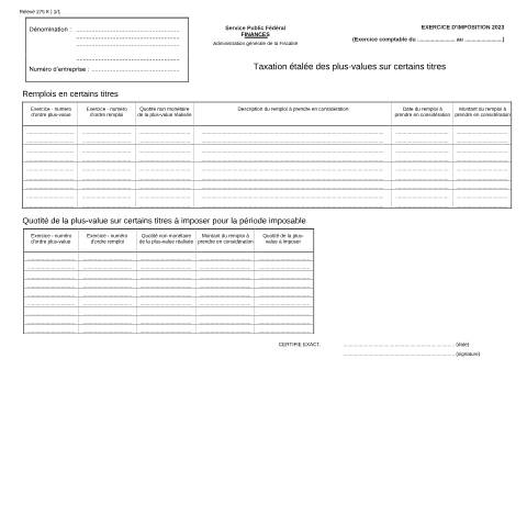 Aperçu du document Taxation étalée des plus-values sur certains titres (PDF, 180.89 Ko) — SPF Finances, Belgique (CERFA n°121-275-k)
