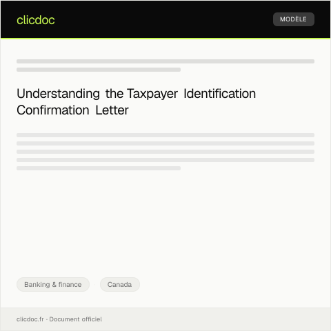 Document preview: Taxpayer identification confirmation letter - Lettre de confirmation d'identification fiscale — Banking & finance, Canada