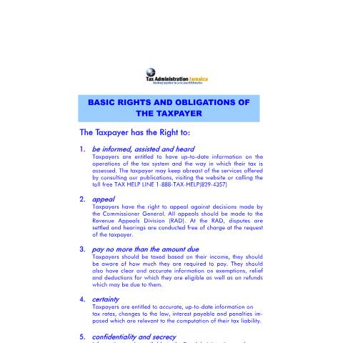 Document preview: Basic Rights and Obligations of the Taxpayer — Document, Jamaica (CERFA n°basic_rights_of_the_taxpayer)