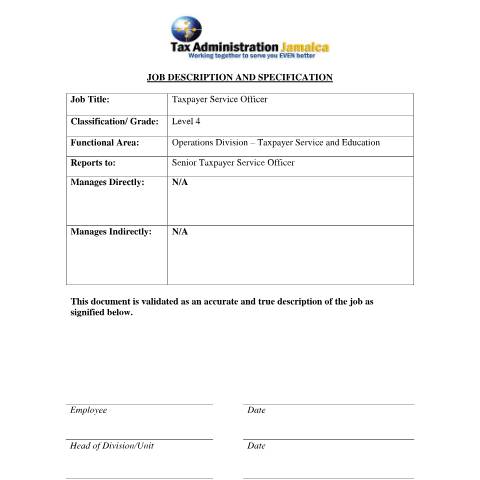 Document preview: Taxpayer Service Officer (Level 4) — Document, Jamaica (CERFA n°Taxpayer+Service+Officer+)