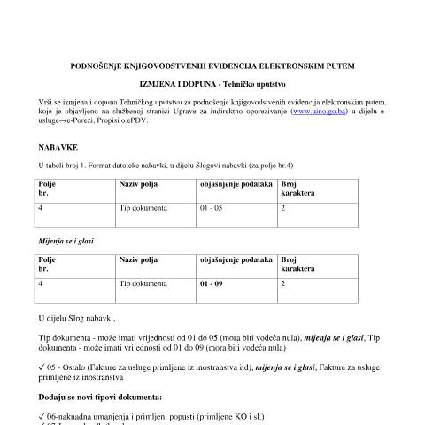 Document preview: 3 3 BOS Tehnicko Upustvo o Izmjenama i dopunama tehnickog uputstvo o podnosenju knjigovodstvenih evidencija — UINO e-PDV, Bosna i Hercegovina