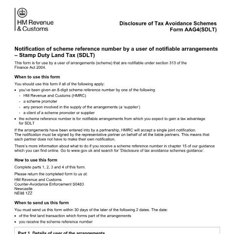 Document preview: Tell HMRC your Stamp Duty Land Tax scheme reference number — HM Revenue & Customs, United Kingdom