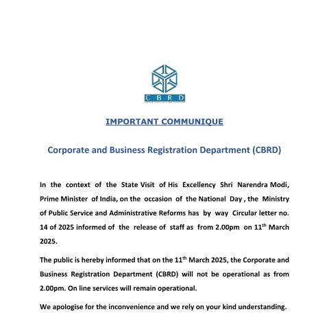 Document preview: IMPORTANT COMMUNIQUE _11_03_2025 — Notice / Circular, Mauritius (CERFA n°IMPORTANT-COMMUNIQUE-_11_03_2025)