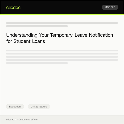 Document preview: Temporary Leave Notification for Student Loan Hold — Education, United States