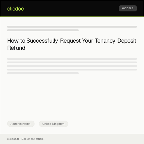Document preview: Application for Tenancy Deposit Refund — Administration, United Kingdom