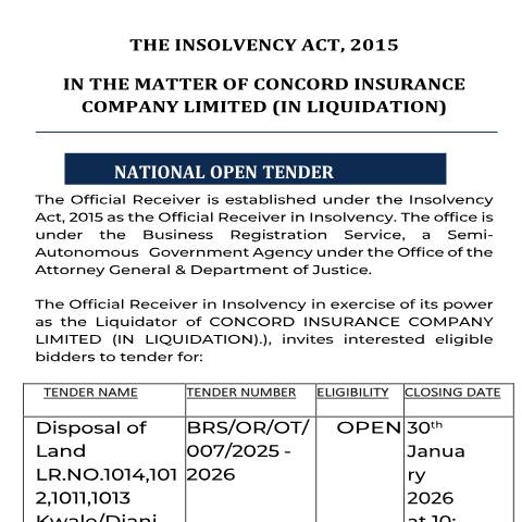 Document preview: TENDER NOTICE-CONCORD INSURANCE — Document, Kenya (CERFA n°TENDER-NOTICE-CONCORD-INSURANCE)