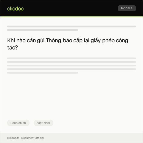 Document preview: Thông báo cấp lại giấy phép công tác — Hành chính, Việt Nam