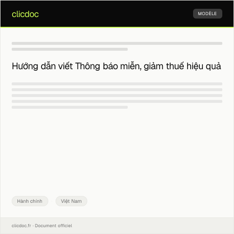 Document preview: Thông báo miễn, giảm thuế — Hành chính, Việt Nam