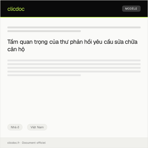 Document preview: Thư phản hồi yêu cầu sửa chữa căn hộ — Nhà ở, Việt Nam