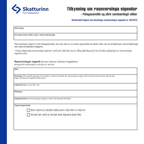 Document preview: Tilkynning um raunverulega eigendur - Félagasamtök og aðrir sambærilegir aðilar — Fyrirtækjaskrá, Ísland (CERFA n°RSK 17.28)