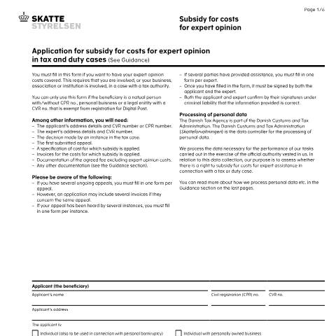 Document preview: Subsidy for costs for expert opinion — 02 Tax: certificates, Danmark (CERFA n°02.054)