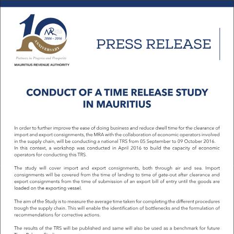 Document preview: Conduct of a Time Release Study in Mauritius (05.09.16) — Document, Mauritius (CERFA n°PressReleaseSeptember2016)
