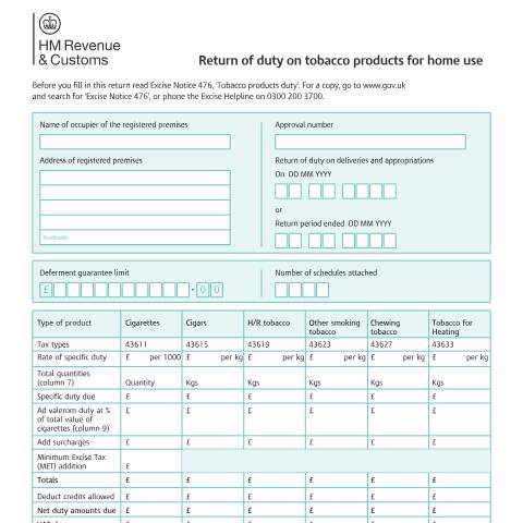 Document preview: Tobacco Products Duty: home use (TP7) — HM Revenue & Customs, United Kingdom