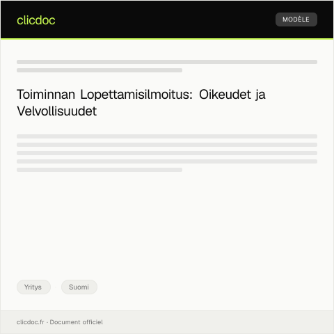 Document preview: Toiminnan lopettamisilmoitus — Yritys, Suomi
