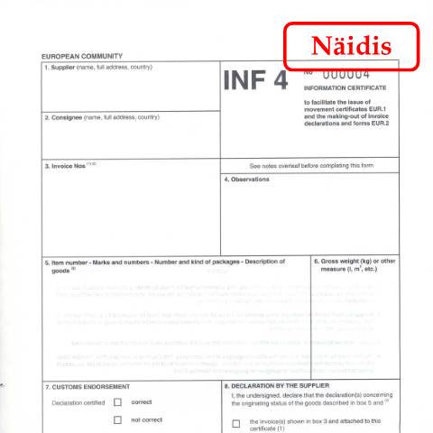 Document preview: Teabesertifikaat INF 4 — toll-kaubavahetus, Eesti (CERFA n°INF4)