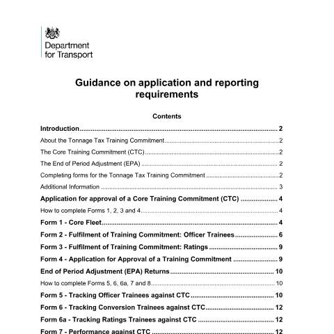 Document preview: Tonnage tax training commitment: forms and guidance — Department for Transport, United Kingdom
