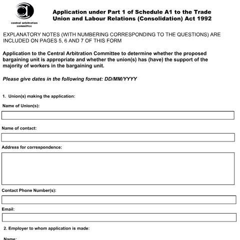 Document preview: Trade union recognition: make an application — Central Arbitration Committee, United Kingdom