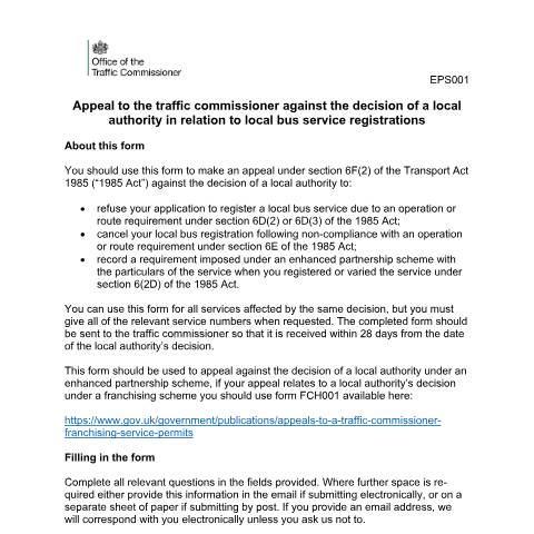 Document preview: Traffic commissioner appeals - Enhanced partnerships schemes — Traffic Commissioners for Great Britain, United Kingdom