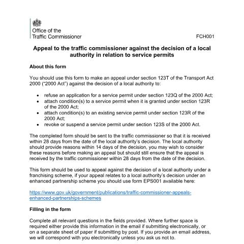 Document preview: Traffic commissioner appeals - Franchising service permits — Traffic Commissioners for Great Britain, United Kingdom