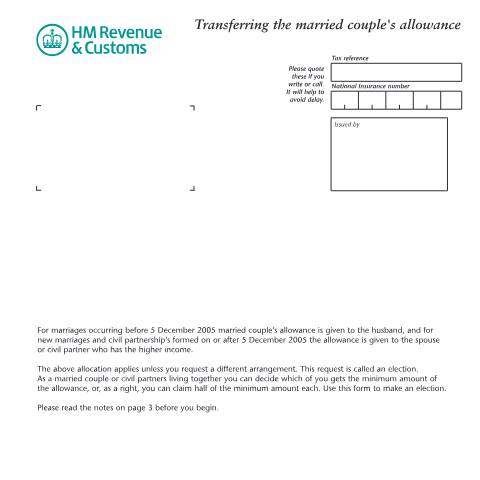Document preview: Transfer the Married Couple's Income Tax Allowance — HM Revenue & Customs, United Kingdom
