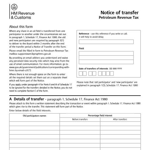 Document preview: Transfer an oil field to another participator — HM Revenue & Customs, United Kingdom