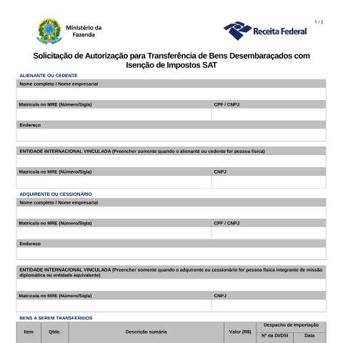 Pré-visualização do documento Transferência de Bens Desembaraçados com Isenção de Impostos SAT — Comércio Exterior, Brasil
