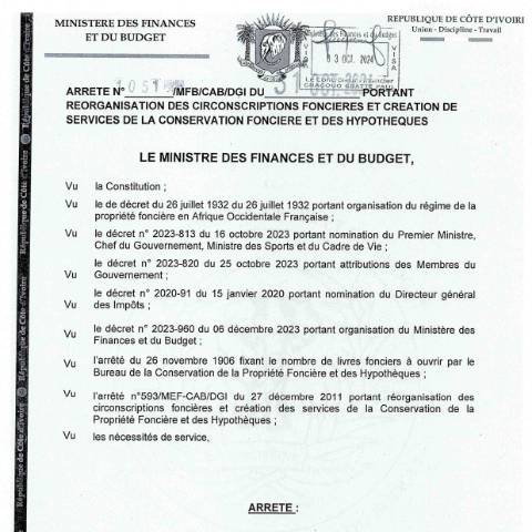 Aperçu du document CIRCONSCRIPTIONS FONCIERES 241031 160555 — Transfert de propriété, Côte d'Ivoire