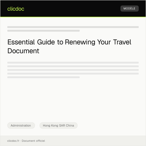 Document preview: Renewal of Travel Document / 旅行證續期 — Administration, Hong Kong SAR China