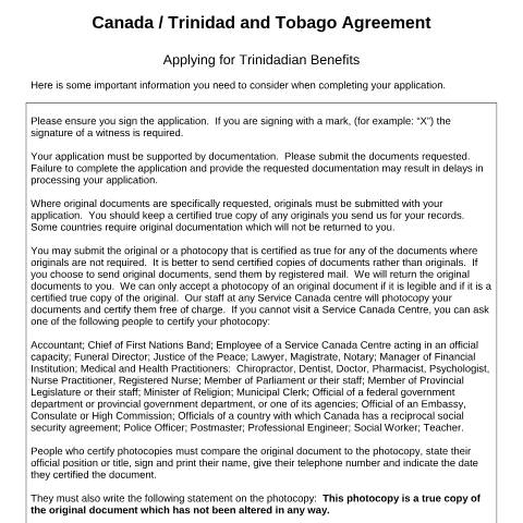 Document preview: Trinidad and Tobago/Canada Agreement - Application for Trinidadian invalidity benefit — Income Security Programs, Canada (CERFA n°CAN_TT_1.2)