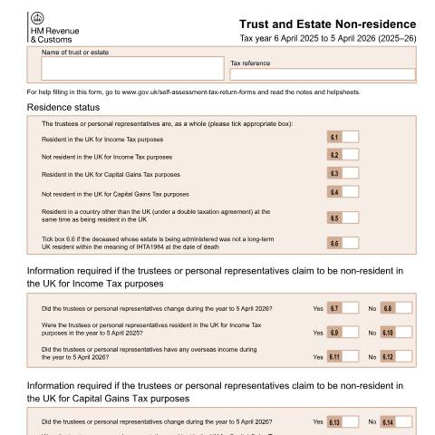 Document preview: Self Assessment: Trust and Estate Non-residence (SA906) — HM Revenue & Customs, United Kingdom