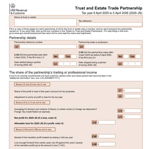 Document preview: Self Assessment: Trust and Estate Partnership (SA902) — HM Revenue & Customs, United Kingdom
