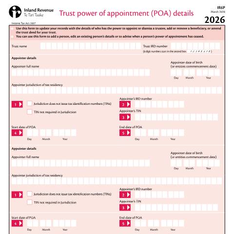 Document preview: IR6P 2026 — Income tax, New Zealand (CERFA n°IR6P)