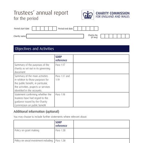 Document preview: Trustees' annual report template (SORP FRS 102) — The Charity Commission, United Kingdom