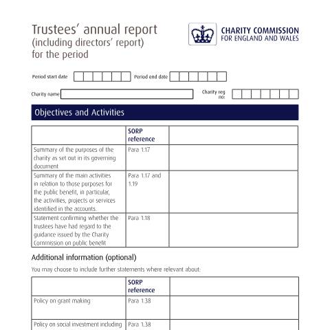 Document preview: Trustees' annual report template (SORP FRS 102) charitable company — The Charity Commission, United Kingdom