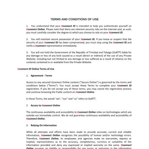 Document preview: ttconnect-ID-Disclaimer — Form, Trinidad & Tobago (CERFA n°ttconnect-ID-Disclaimer)