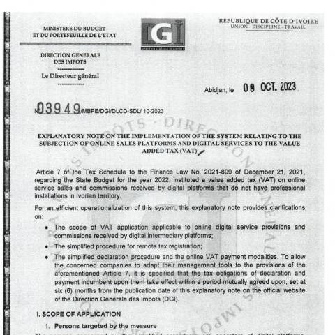 Aperçu du document note explicative 03949 version anglaise — Document officiel, Côte d'Ivoire