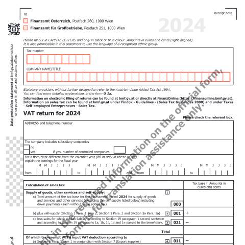 Dokumentvorschau: U1-UK — VAT return for 2024 — Steuern, Österreich (CERFA n°U1-UK)